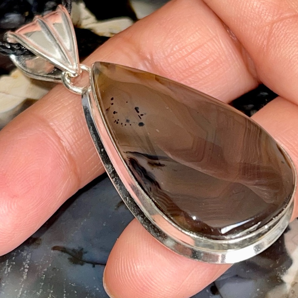 Dark Montana Fire Agate Pendant 2”
